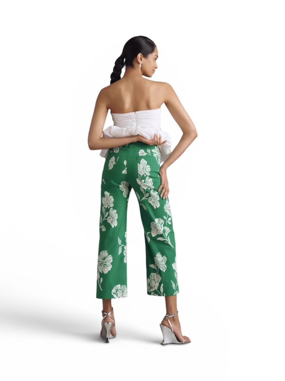 Anthropologie Maeve Colette Crop Wide Leg Pants  - Green Floral -  Size 29 - Picture 2 of 5